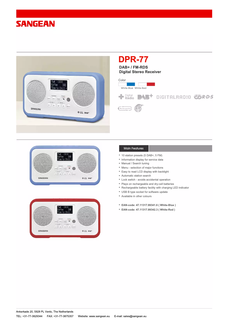 Page 1 of the manual Technical Sheet Sangean DPR-77
