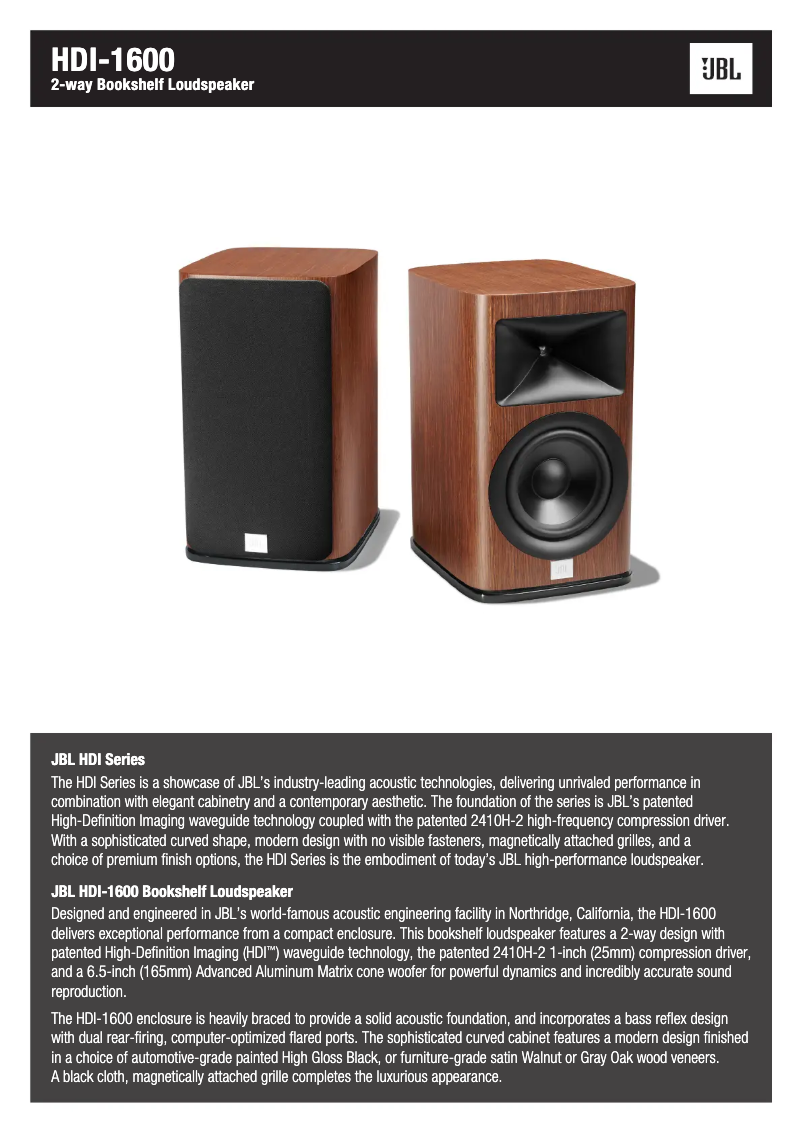 Page 1 of the manual Technical Sheet JBL HDI-1600