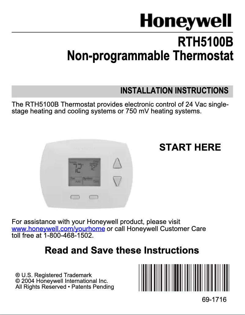 Page 1 of the manual Installation Guide Honeywell RTH5100B