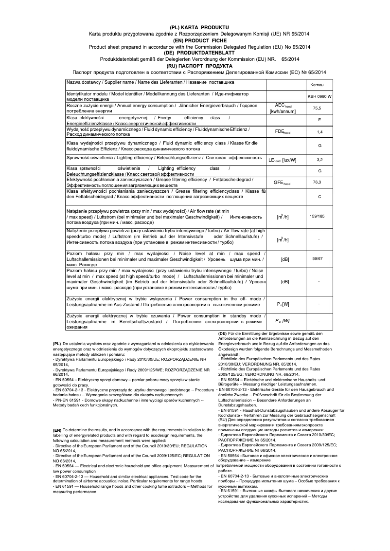 Page 1 de la notice Fiche technique Kernau KBH 0960 W
