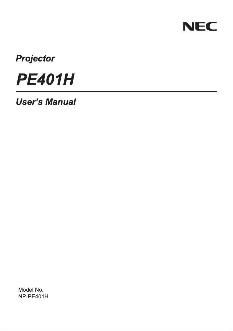 Page 1 of the manual User Manual NEC NP-PE401H