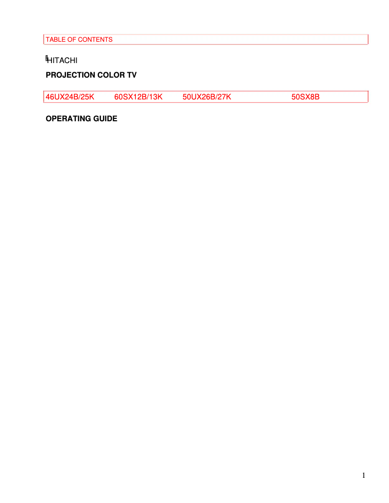 Page 1 of the manual User Manual Hitachi 50UX26B