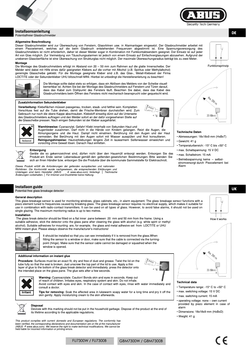 First page image of the manual for FU7300B