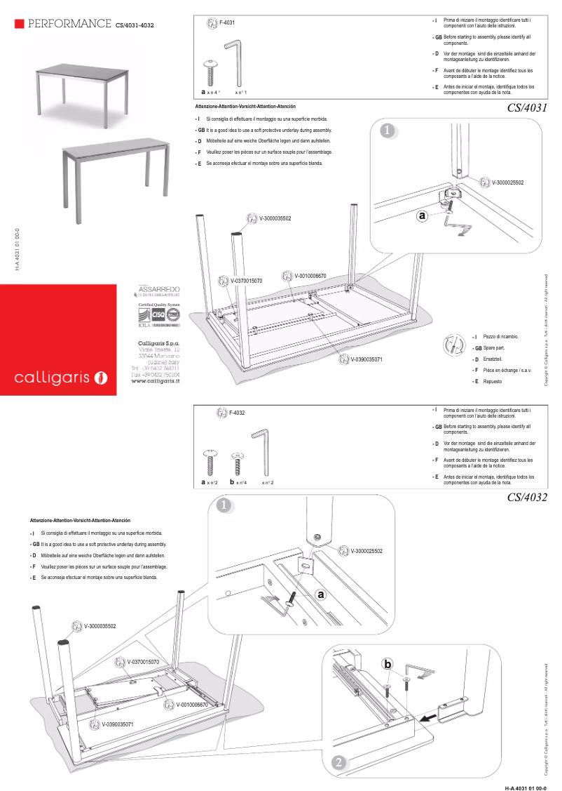 Page 1 of the manual User Manual Calligaris .com PERFORMANCE CS/4031-MV 110