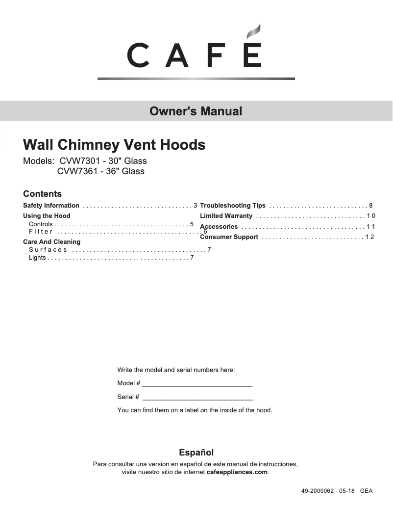 First page image of the manual for CVW73614MWM