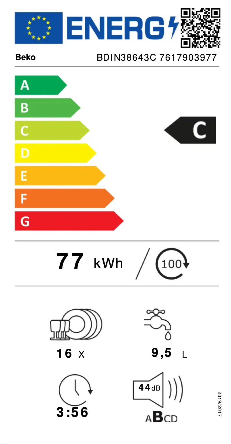Page 1 of the manual Energy Label Beko BDIN38643C