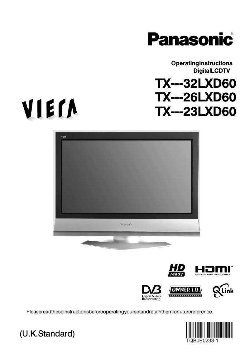 First page image of the manual for Viera TX-23LXD60