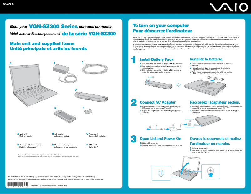 Page 1 of the manual Installation Guide Sony Vaio VGN-SZ320P