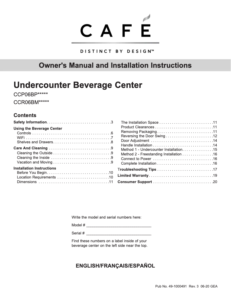 Page 1 of the manual User Manual Café CCP06BP3PD1