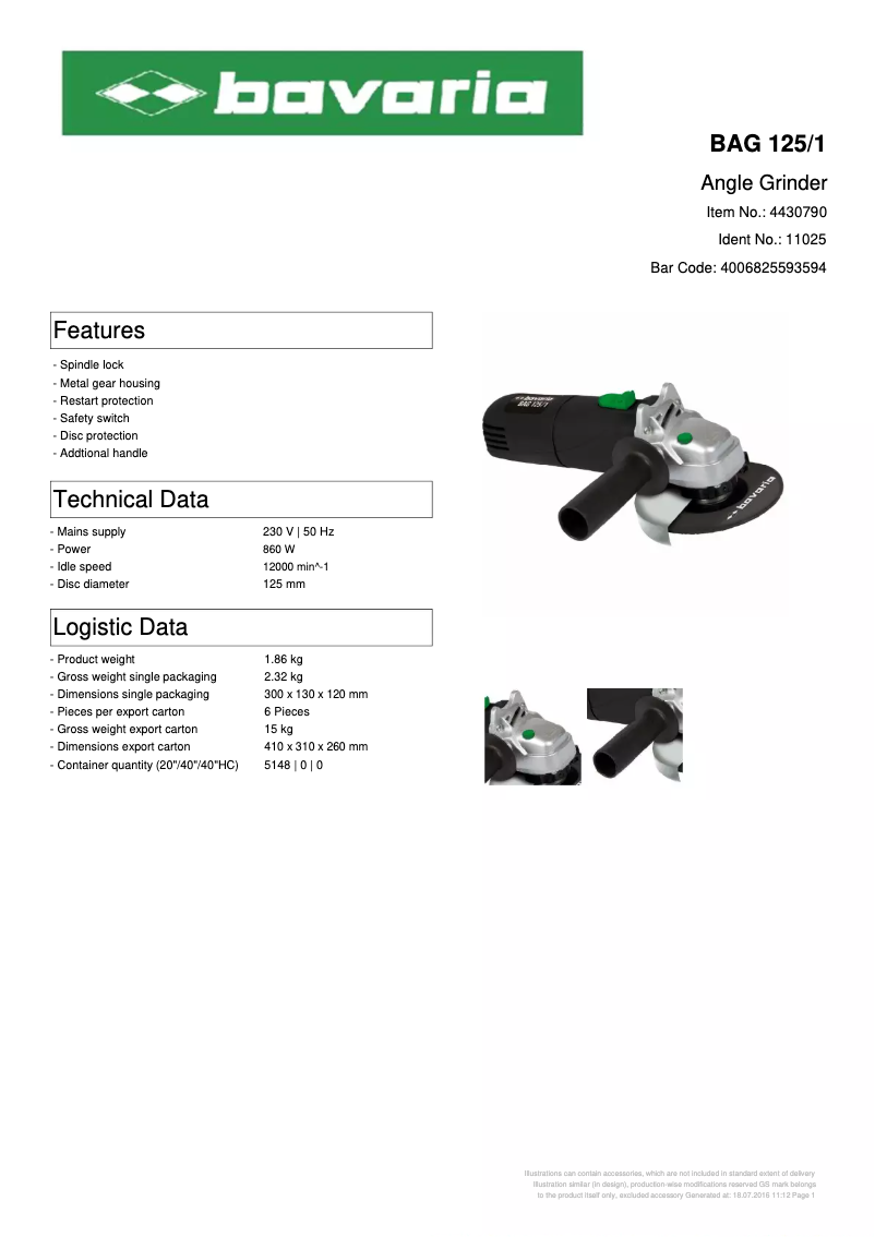 First page image of the manual for BAG 125/1