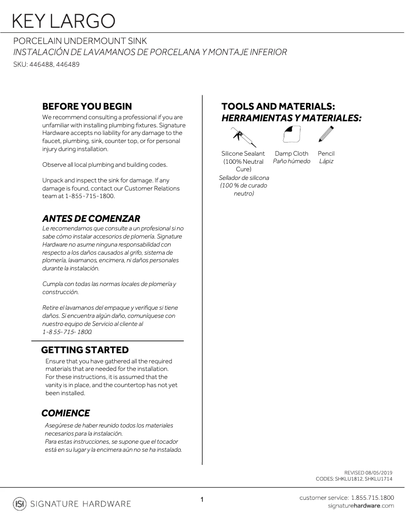 Page 1 of the manual User Manual Signature Hardware Key Largo 446489