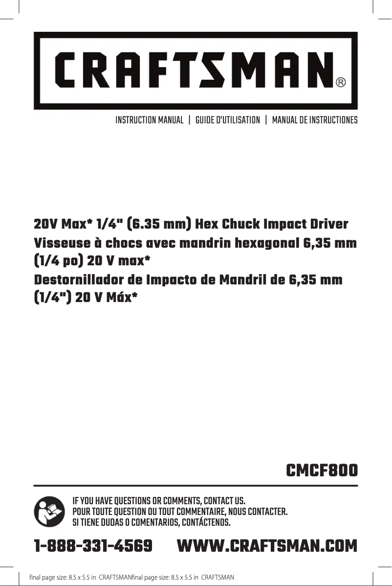 Page 1 of the manual User Manual Craftsman CMCF800C1