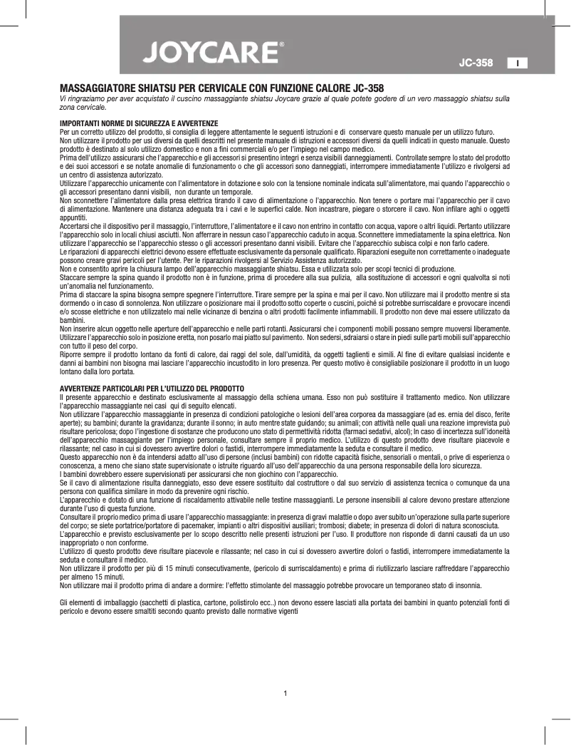 Page 1 of the manual User Manual Joycare JC-358