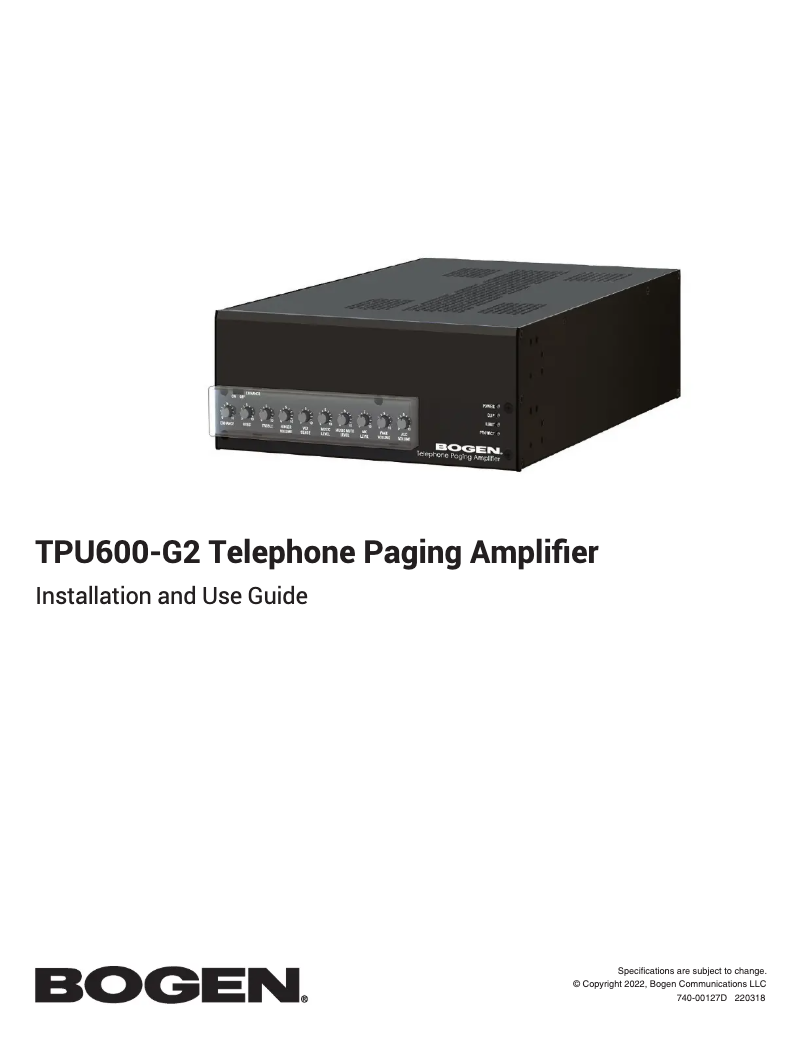 First page image of the manual for TPU600-G2
