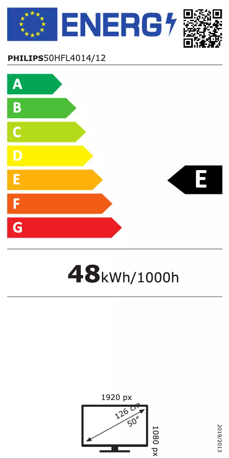 Page 1 of the manual Energy Label Philips 50HFL4014