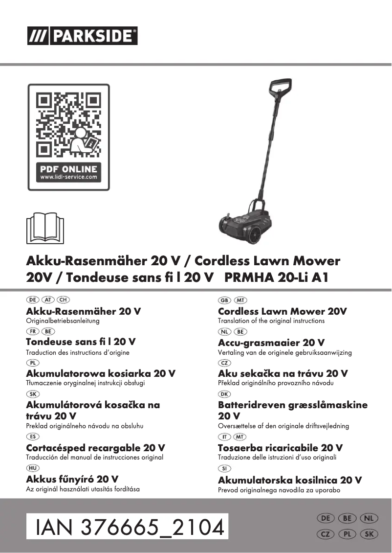 First page image of the manual for PRMHA 20-Li A1