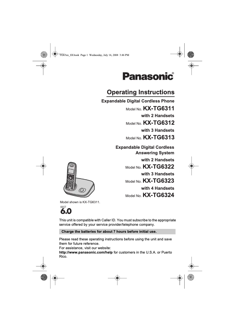Page 1 of the manual User Manual Panasonic KX-TG6323
