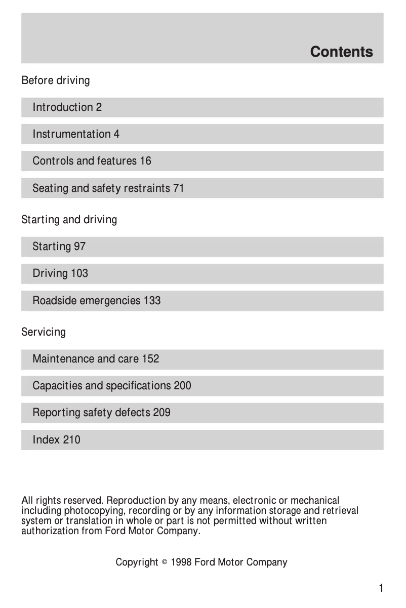 Page 1 of the manual Instruction Manual Ford Ranger (1999)
