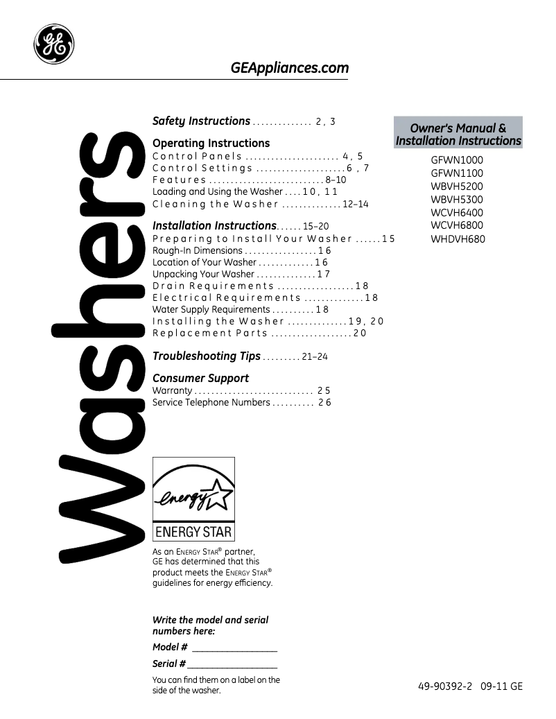 Page 1 of the manual Use and Maintenance Manual GE Adora WHDVH680JWW