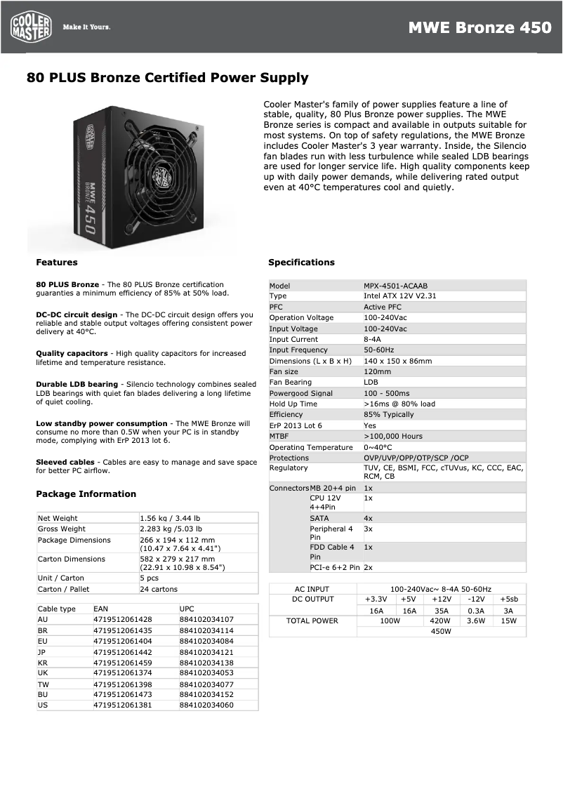 First page image of the manual for MWE Bronze 450