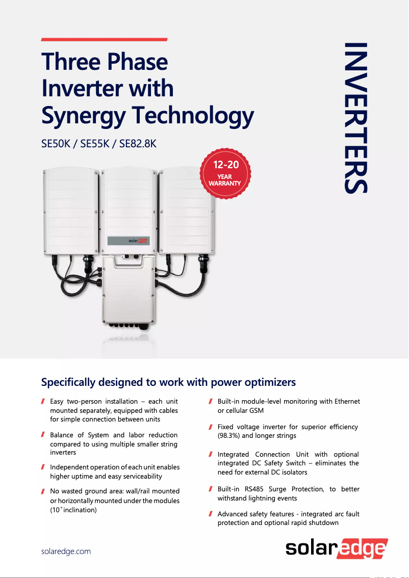 Page 1 of the manual Technical Sheet SolarEdge SE50K-RW00IBNM4