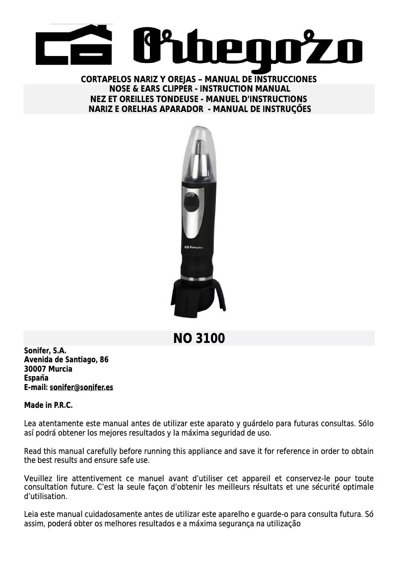 Page 1 of the manual User Manual Orbegozo NO 3400