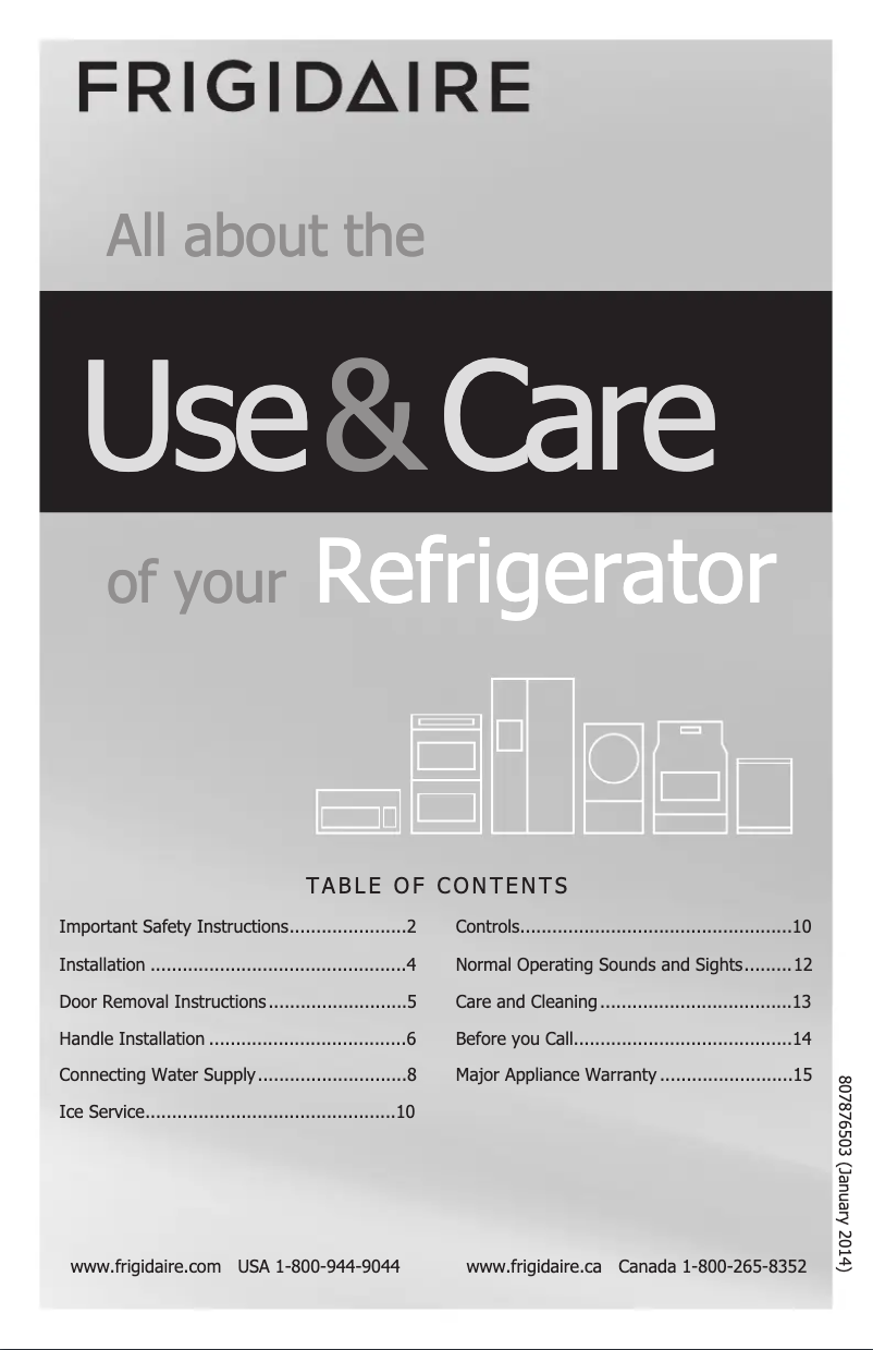 First page image of the manual for FFHI2126PW