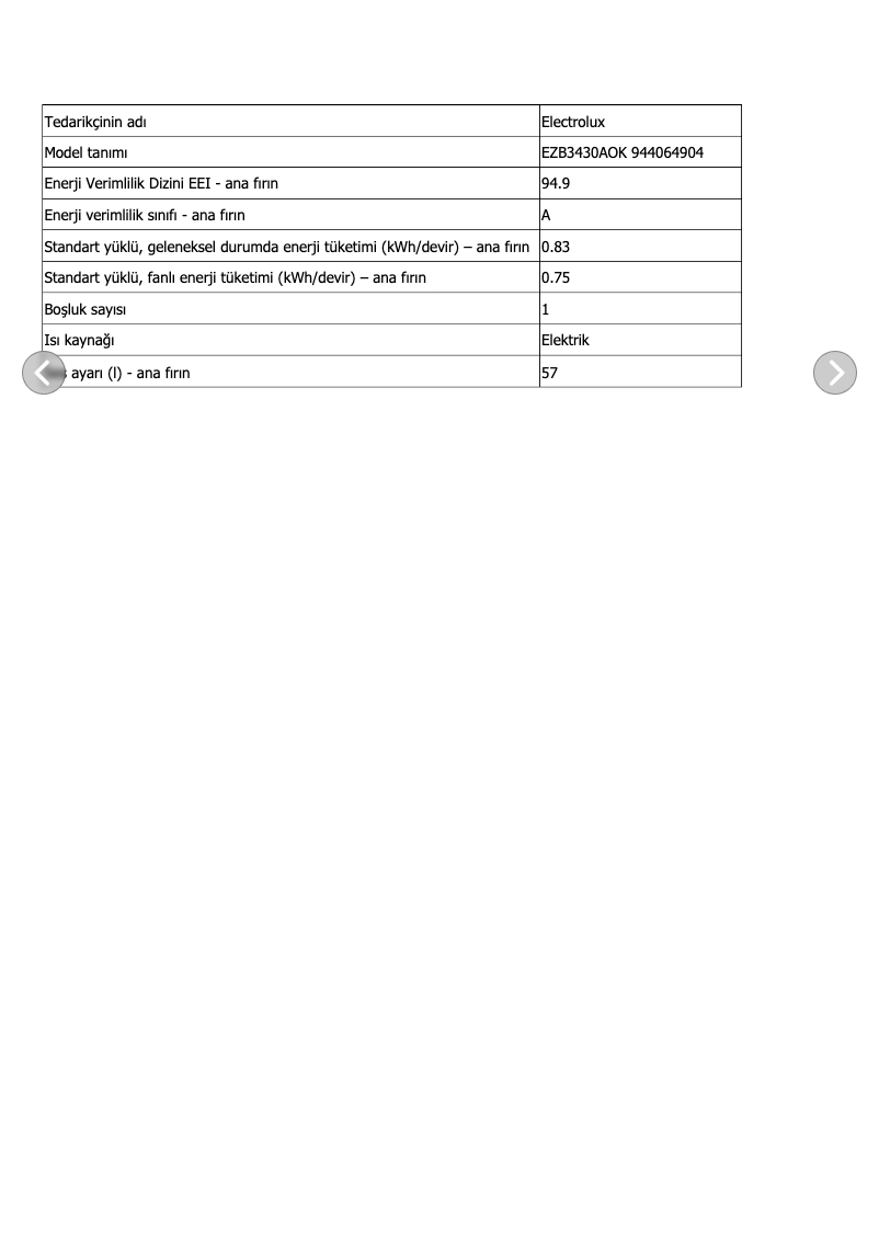 Page 1 of the manual Technical Sheet Electrolux EZB3430AOK