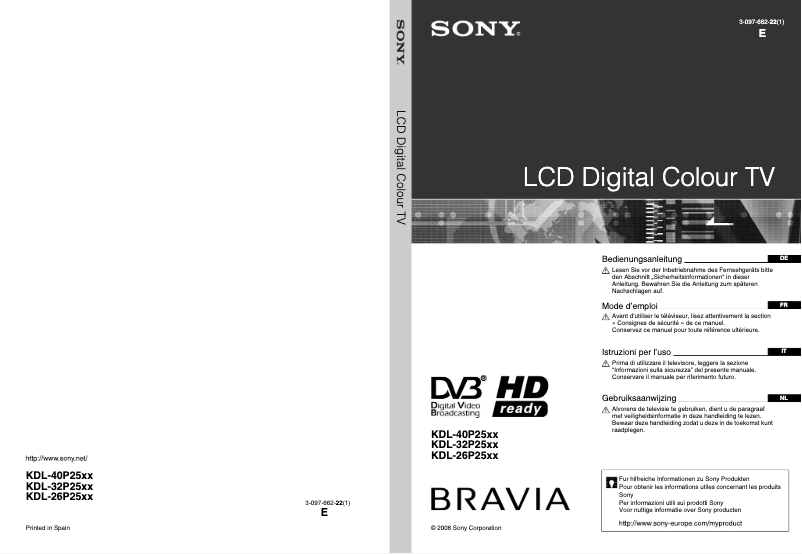 Page 1 of the manual User Manual Sony Bravia KDL-26P2530