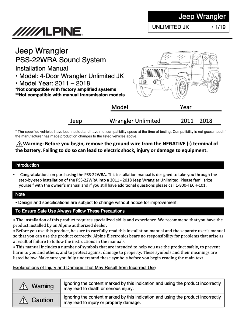 Page 1 of the manual User Manual Alpine PSS-22WRA