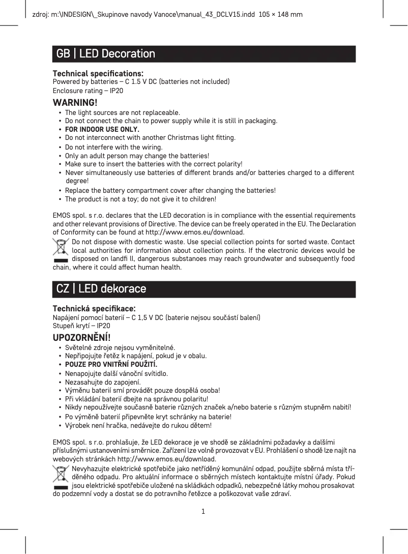 Page 1 of the manual User Manual Emos DCLV15