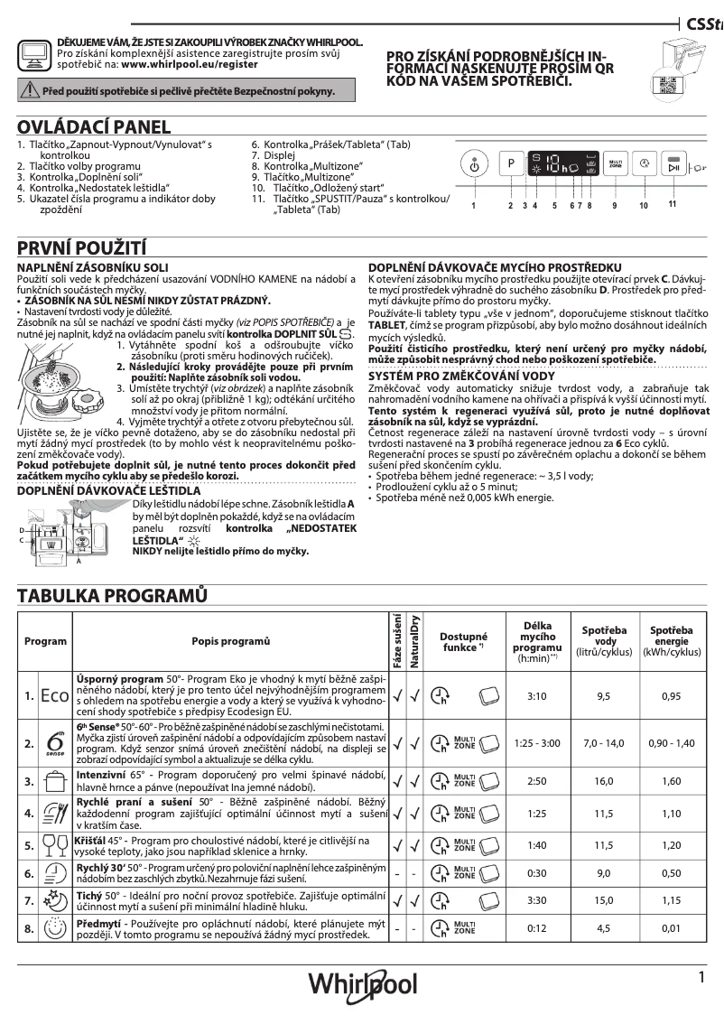 Page 1 of the manual Quick Start Guide Whirlpool WIC 3C26 F