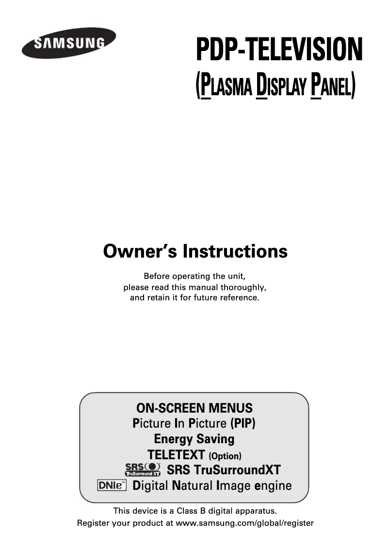 First page image of the manual for PS42E71SR