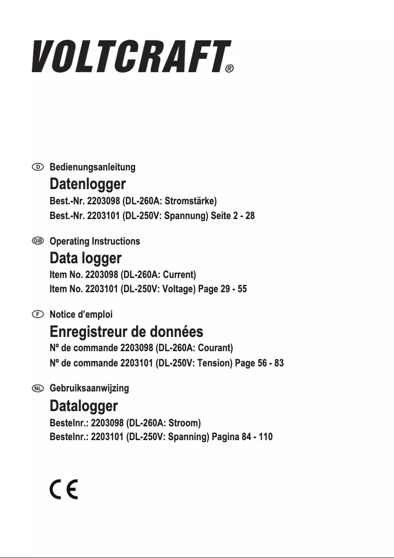 Page 1 of the manual User Manual Voltcraft DL-250V