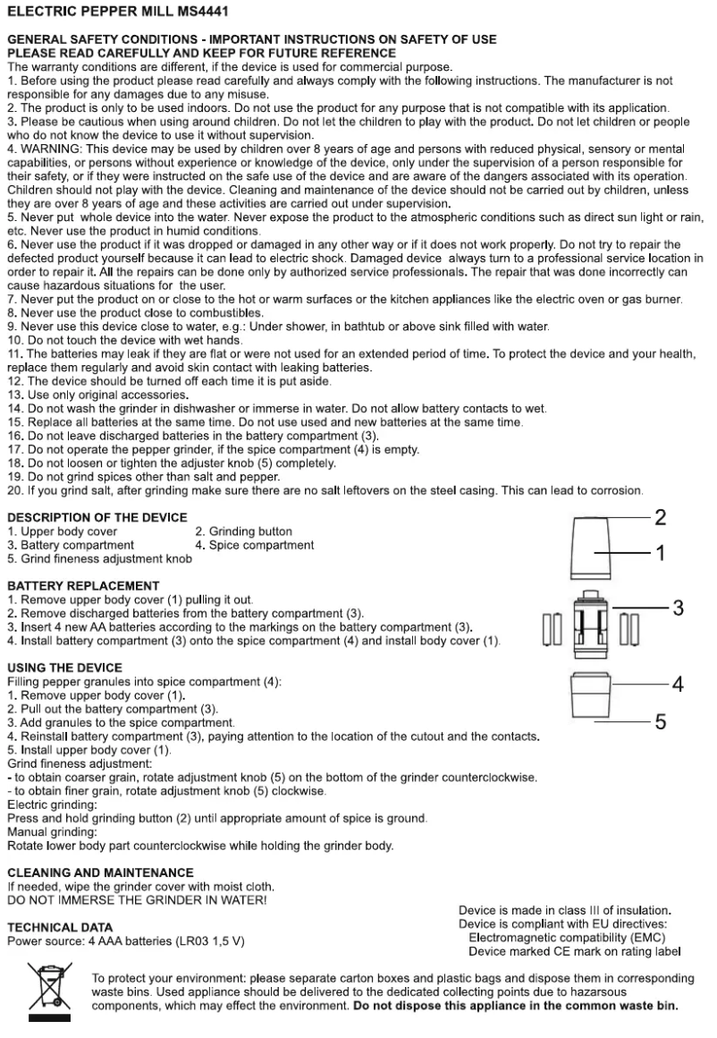 Page 1 de la notice Manuel utilisateur Mesko MS 4441