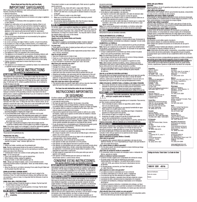 Page 1 of the manual User Manual George Foreman GR2060B