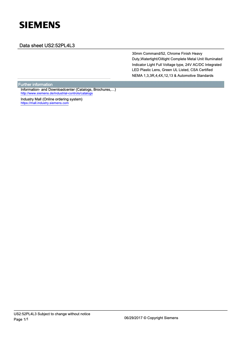 First page image of the manual for US2:52PL4L3