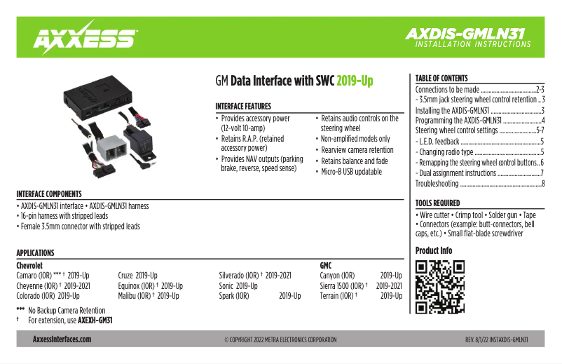 First page image of the manual for AXDIS-GMLN31