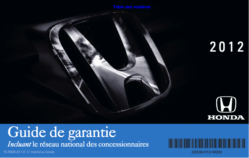 Page 1 of the manual Use and Maintenance Manual Honda Odyssey (2012)