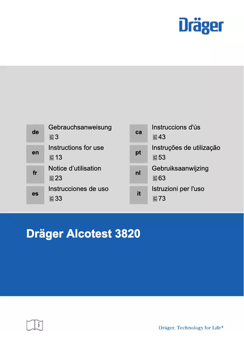 First page image of the manual for Alcotest 3820