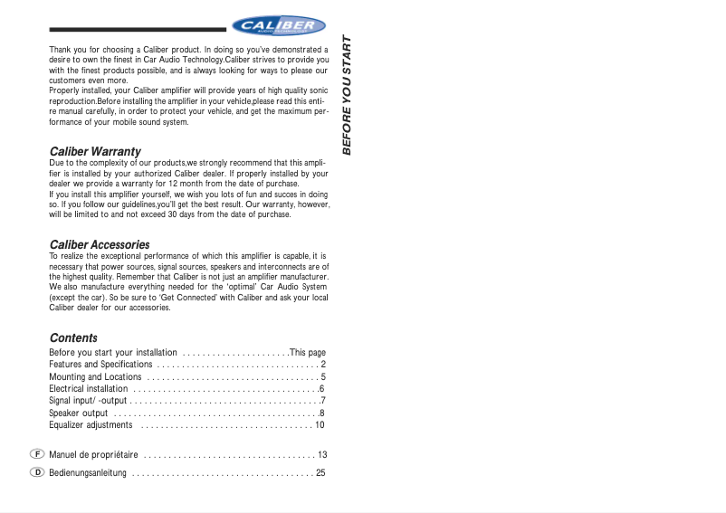 Page 1 of the manual User Manual Caliber CA 470 Pro