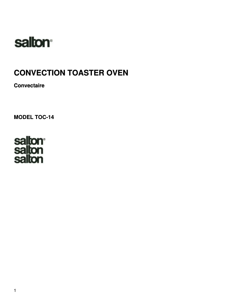 First page image of the manual for TOC-14