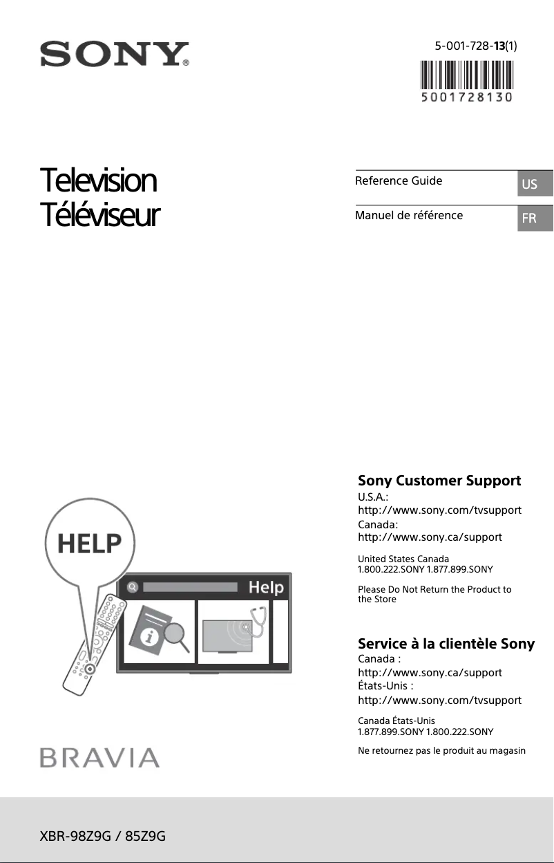 First page image of the manual for Bravia XBR-85Z9G