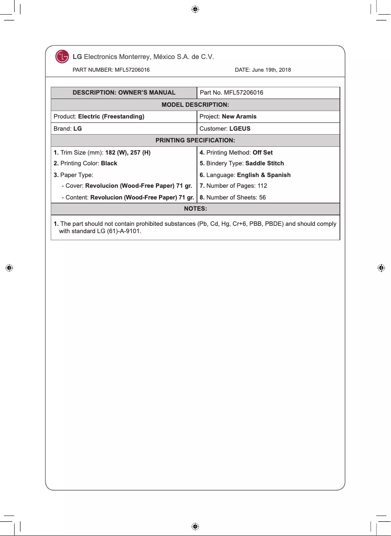 First page image of the manual for LRE3194BD
