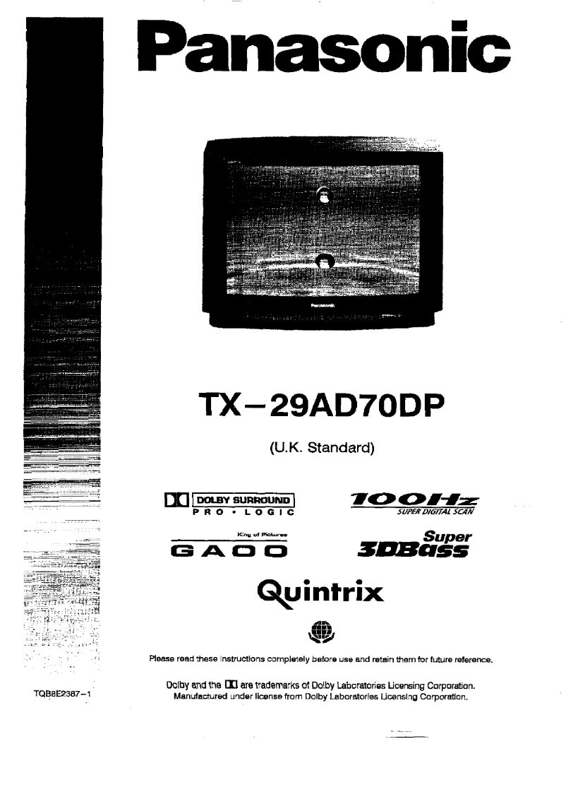 First page image of the manual for TX-29AD70DP