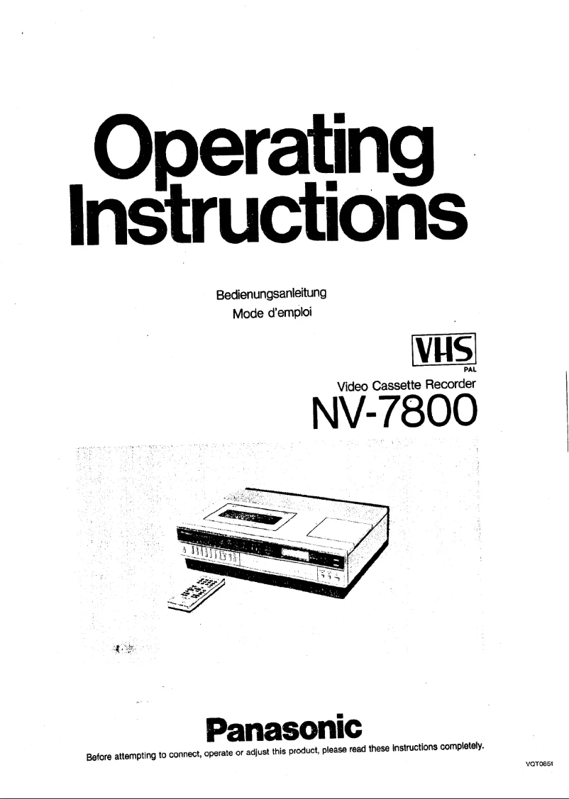 Page 1 of the manual User Manual Panasonic NV-7800