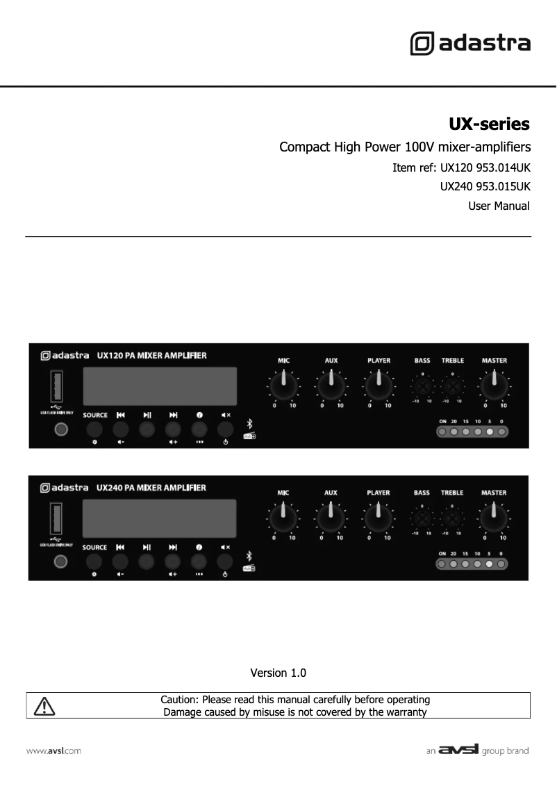 Page 1 of the manual User Manual Adastra UX120