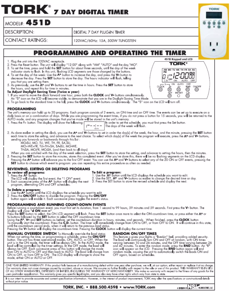 Page 1 de la notice Manuel utilisateur Tork 451D