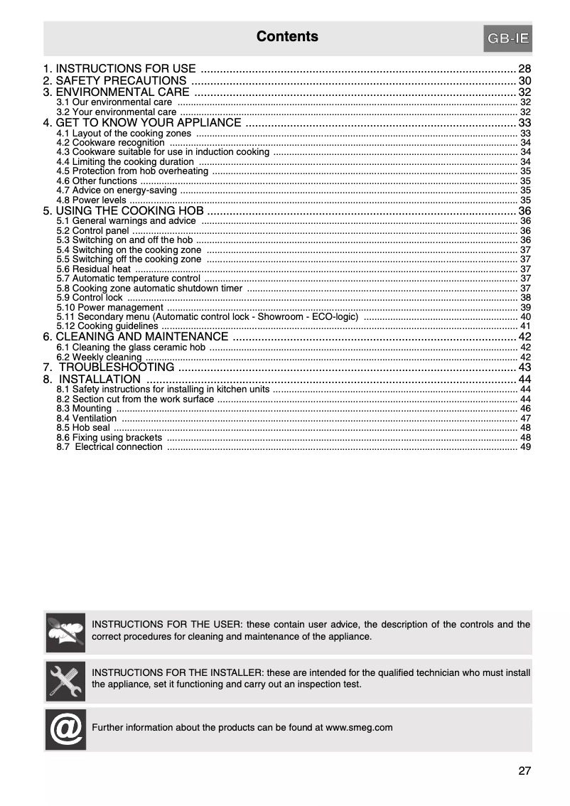 Page 1 of the manual User Manual Smeg SI3733B
