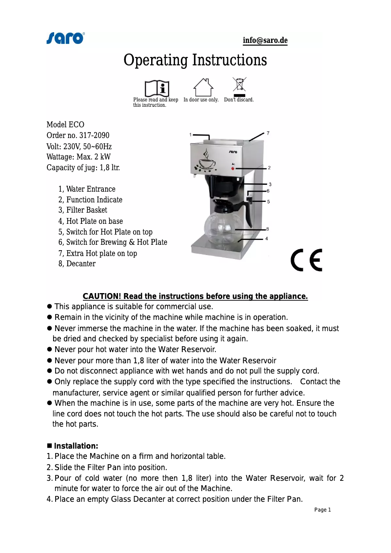 Page 1 de la notice Manuel utilisateur Saro ECO